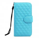 Wholesale iPhone 6 Plus 5.5 Quilted Flip PU Leather Wallet Case with Strap (Blue)